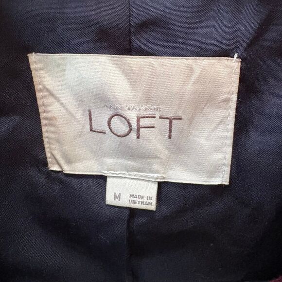 Ann Taylor LOFT Red Leopard Print, Funnel Neck, Navy Blue Coat size M - Picture 9 of 10